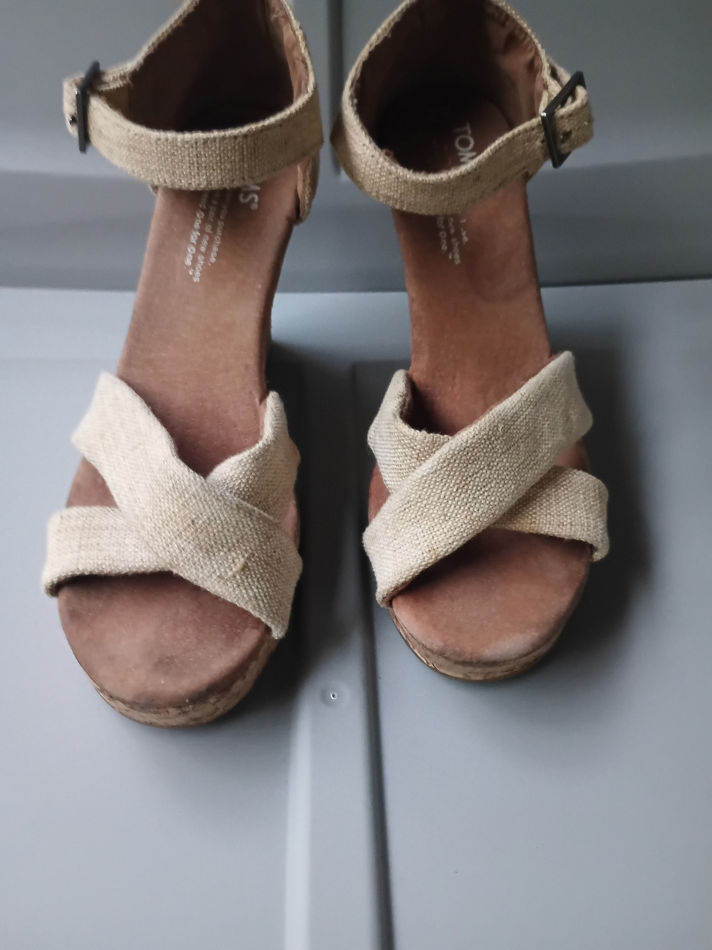 TOMS Women's Beige Canvas Wedge Sandals - Picture 11 of 13